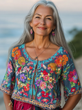 Vacation seaside elegant embroidery top cc10