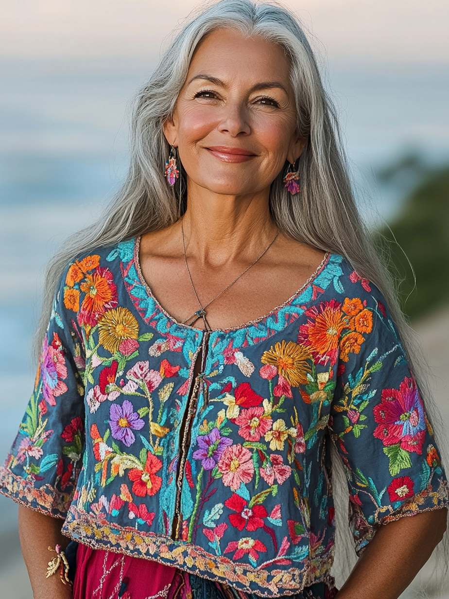 Vacation seaside elegant embroidery top cc10