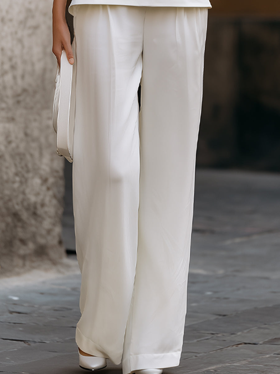 Draped Halter Peplum Top & Wide-Leg Trousers Elegant Set