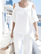Women's Casual Off-The-Shoulder Short-Sleeved Suit Set