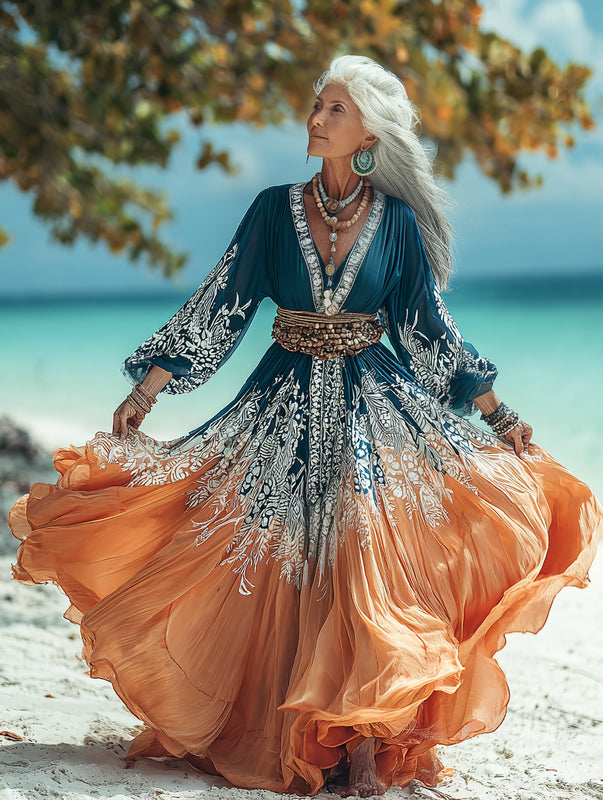 Summer vacation fashion elegant contrast color dress 8667