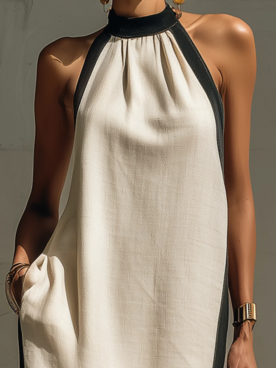 Classic And Elegant Decorative Trim Linen-cotton Dress