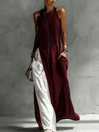 Women's Sleeveless Round Neck Loose Pocket Color-blocked Casual Off-shoulder Dress
