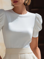 Short Puff Sleeve Fitted Knit Top