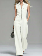 Women's Linen And Cotton Sleeveless Wide-leg Jumpsuit