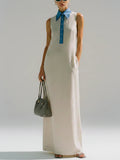 Women's Casual Simple Sleeveless Shirt Cotton Linen Long Dress