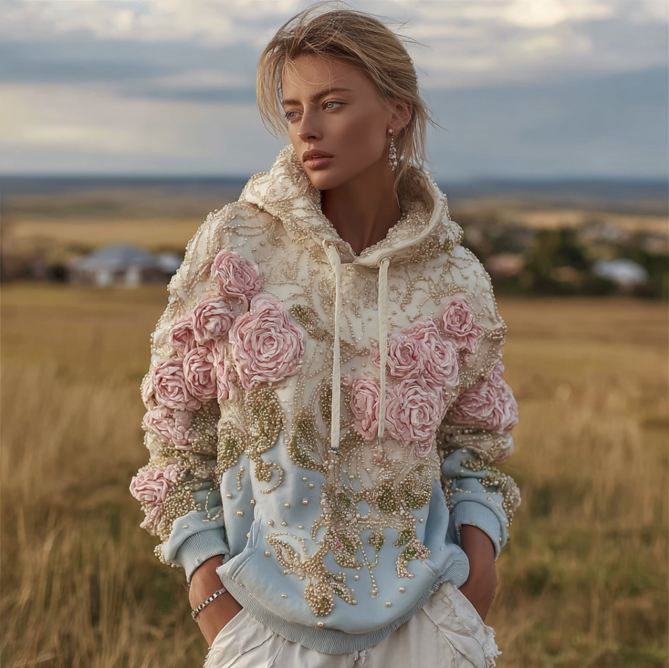 Bohemian Style Plant And Flower Embroidery Pattern Women's Hooded Sweatshirt