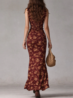 Retro Retro Boho Floral Print Asymmetrical Hem Maxi Dress