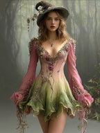 Halloween Rose Floral Contrast Gradient Witch Mini Dress