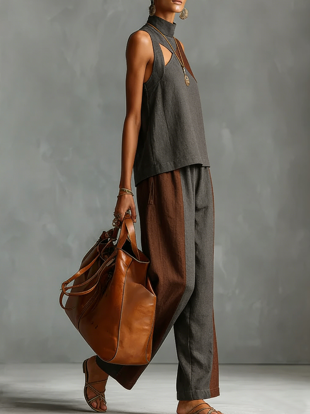 Artistic Color-blocked Cozy Linen Cotton Two-piece Set