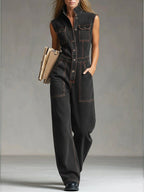 Women's Casual Sleeveless Cotton Denim Jumpsuit