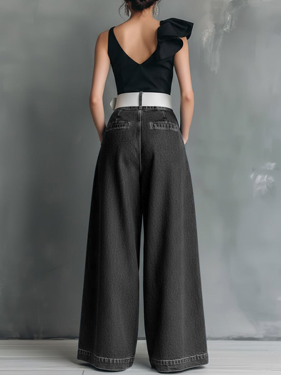 Women's High-waisted Casual Loose-fitting Wide-leg Jeans