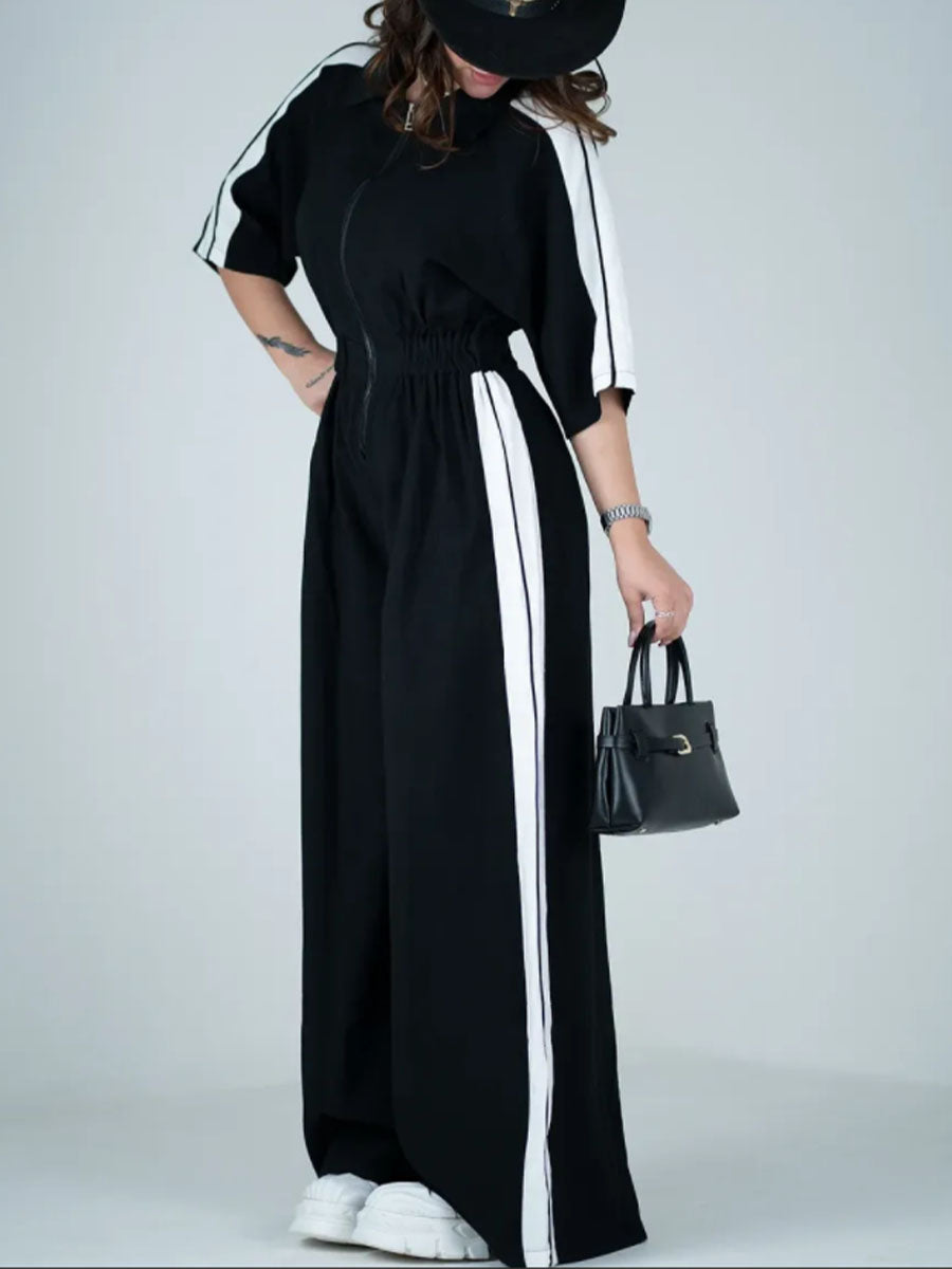 Casual Zip-up Cotton Jumpsuit