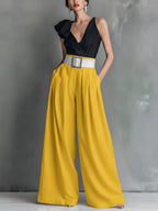 Women's Solid Color High-waisted Casual Loose Cotton Wide-leg Pants
