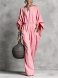 Women's Flowy Solid Color Casual Cotton Linen Jumpsuit