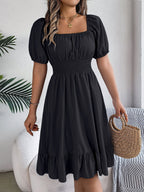 Women's Casual Solid Color Square Neck Short Sleeve Dress