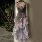 Women's Spring Elegant Flowers Irregular Ruffle Midi Dress