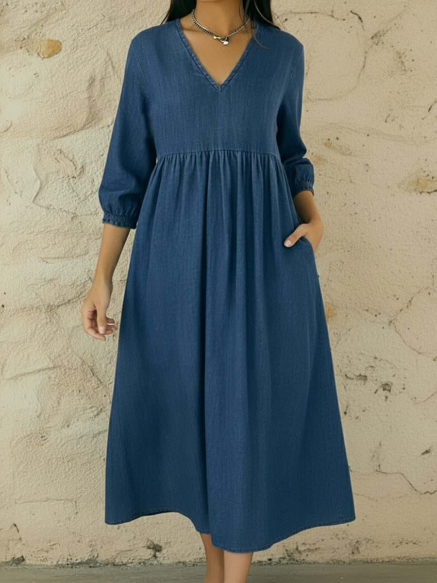 Casual V-neck Denim A-line Dress