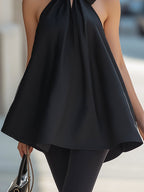 Halter Neck Bow-Tie Draped A-Line Top