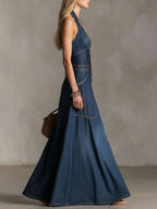 Stylish Slim Fit Sleeveless Denim Maxi Dress