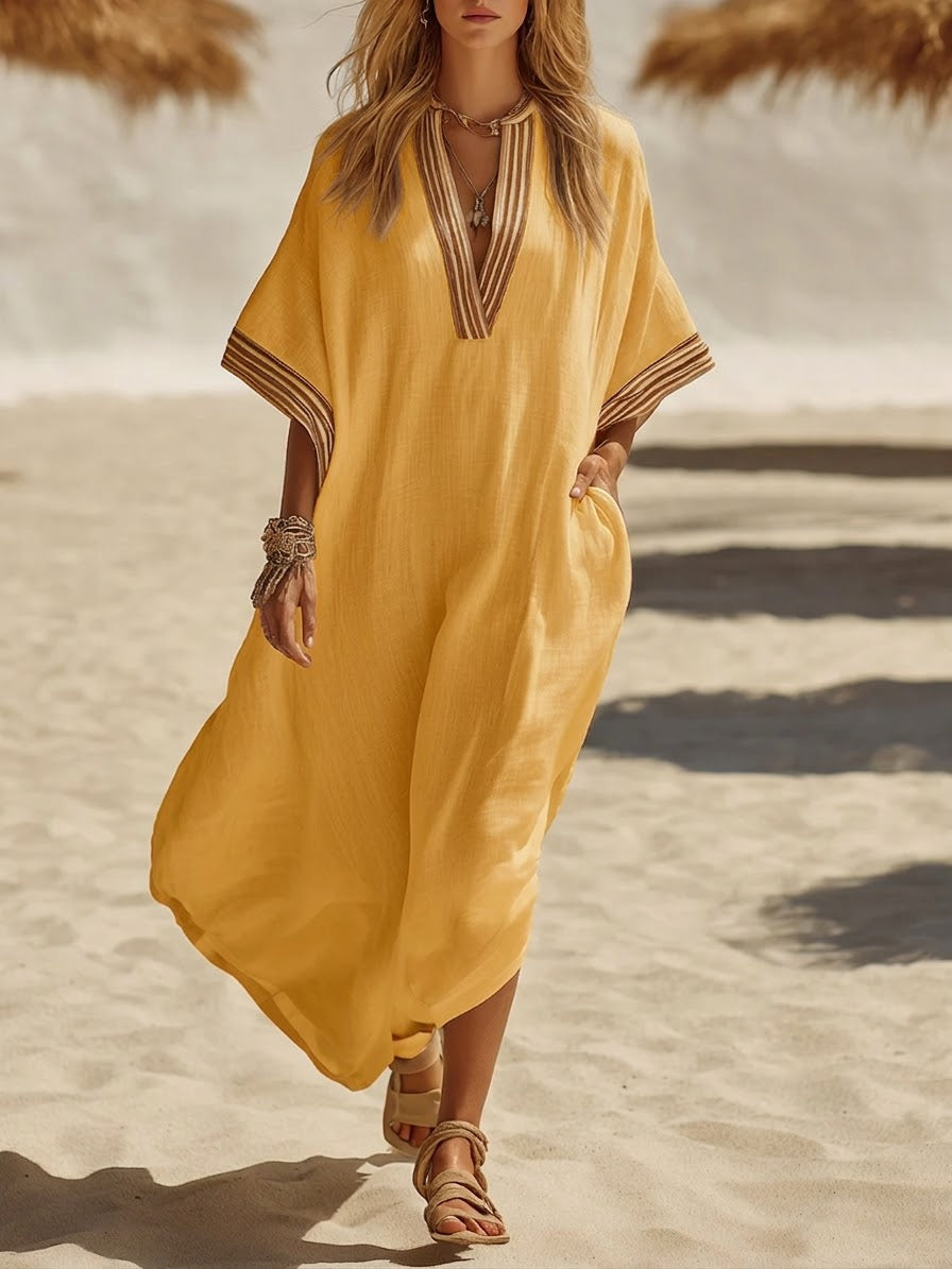 Loose-fitting, Casual Resort-style Linen And Cotton Dress