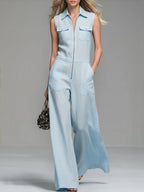 Women's Linen And Cotton Sleeveless Wide-leg Jumpsuit