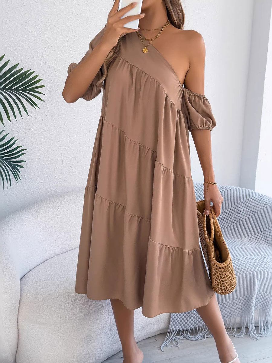 Women's Off-shoulder Ruffled Long-sleeve Dress