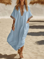Loose-fitting, Casual Resort-style Linen And Cotton Dress