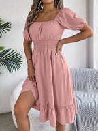 Women's Casual Solid Color Square Neck Short Sleeve Dress
