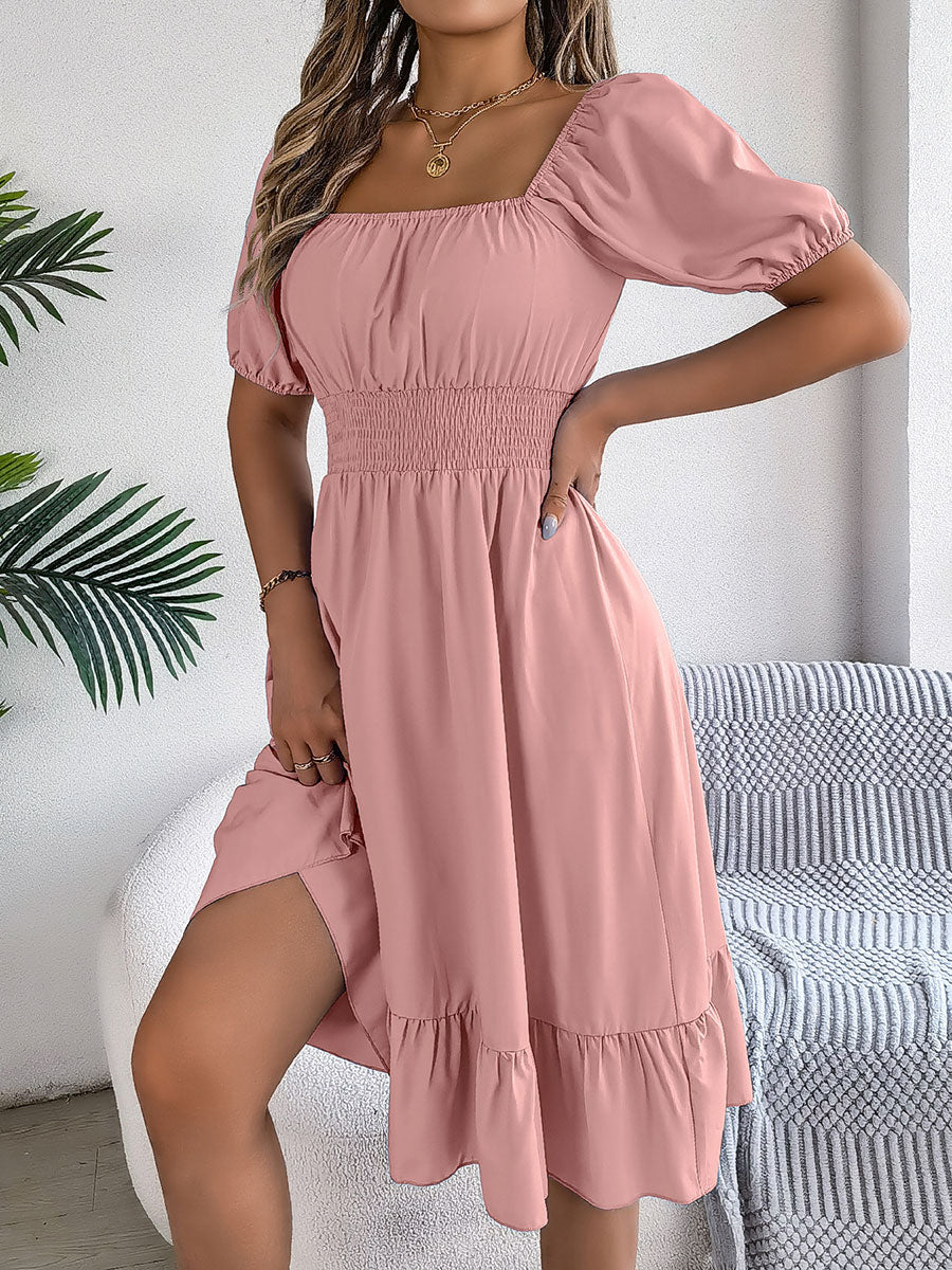 Women's Casual Solid Color Square Neck Short Sleeve Dress