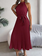 Women's Casual Stand-up Collar Sleeveless Pleated Dress