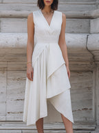 Asymmetric Draped Waist Layered Midi Dress