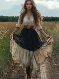 Summer western style contrast top+skirt set 92ce