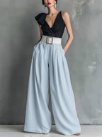Women's Solid Color High-waisted Casual Loose Cotton Wide-leg Pants