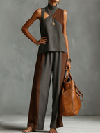 Artistic Color-blocked Cozy Linen Cotton Two-piece Set