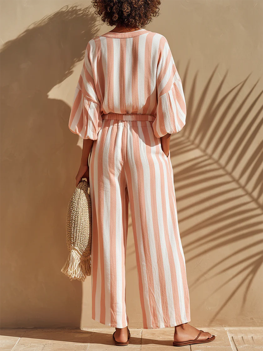 Cozy & Casual Vacation Striped Two-piece Set