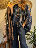Casual Loose-fitting Floral Print Linen And Cotton Top