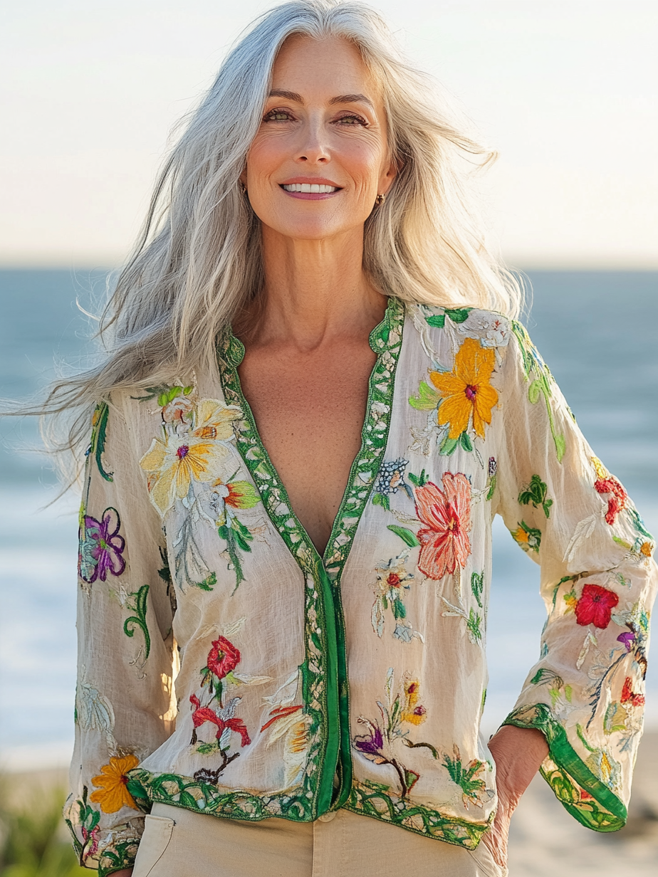 Vacation seaside elegant embroidery top 6e3e