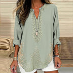 Women's Retro Floral Art Linen Print Casual Shirt