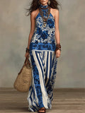 Women's Retro Ethnic Floral Pattern Art Print Casual Fashion Cotton Maxi Dress