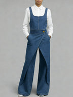 Women's Square-neck Sleeveless Loose-fitting Denim Wide-leg Jumpsuit