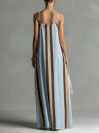 Casual Striped Linen And Cotton Maxi Sleeveless Dress