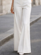 Boat Neck Split-Sleeve Blouse & High-Waisted Wide-Leg Pants