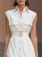 Belted Utility Button-Front Mini Dress