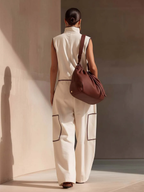 Casual Loose-fitting Color-blocked Workwear Jumpsuit