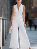 Sleeveless Zip-Front Sculpted Wide-Leg Jumpsuit