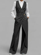 Women's V-neck Sleeveless Casual Loose Denim Wide-leg Jumpsuit