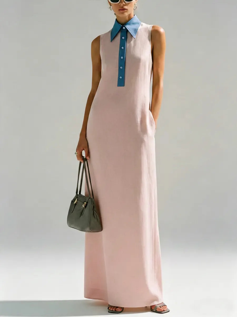 Women's Casual Simple Sleeveless Shirt Cotton Linen Long Dress
