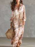 Pink Baroque Print Satin Shirt Maxi Dress