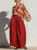 Elegant Chiffon Printed Top And Wide-Leg Pants Set